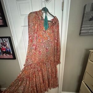 Free People Pink Halter Maxi Dress with Bishop Sleeves